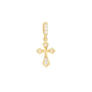 14K Yellow Gold Pointed Edge Mini CZ Cross Pendant