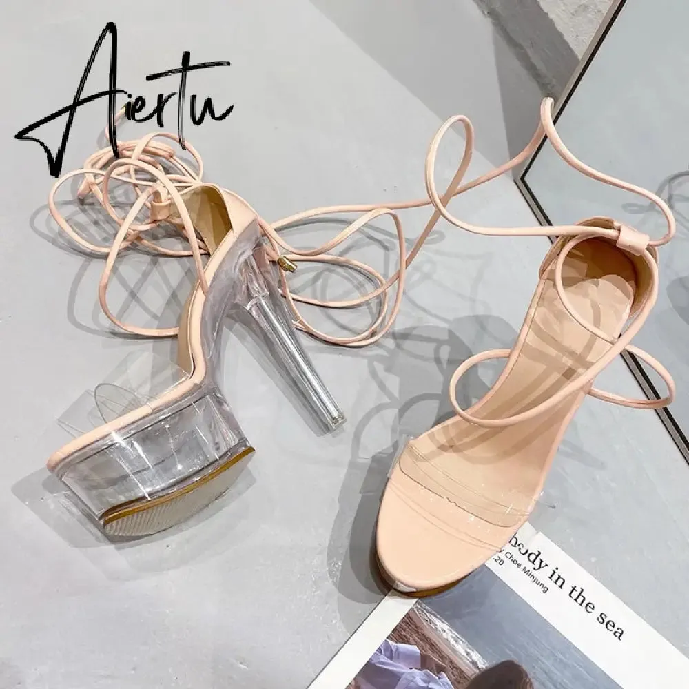 Aiertu Ultra High Crystal Platform Sandalias Peep toe Ankle-Wrap Buckle Strap NEW Women Shoes Summer nightclub Party Fashion
