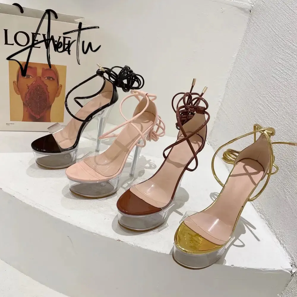 Aiertu Ultra High Crystal Platform Sandalias Peep toe Ankle-Wrap Buckle Strap NEW Women Shoes Summer nightclub Party Fashion