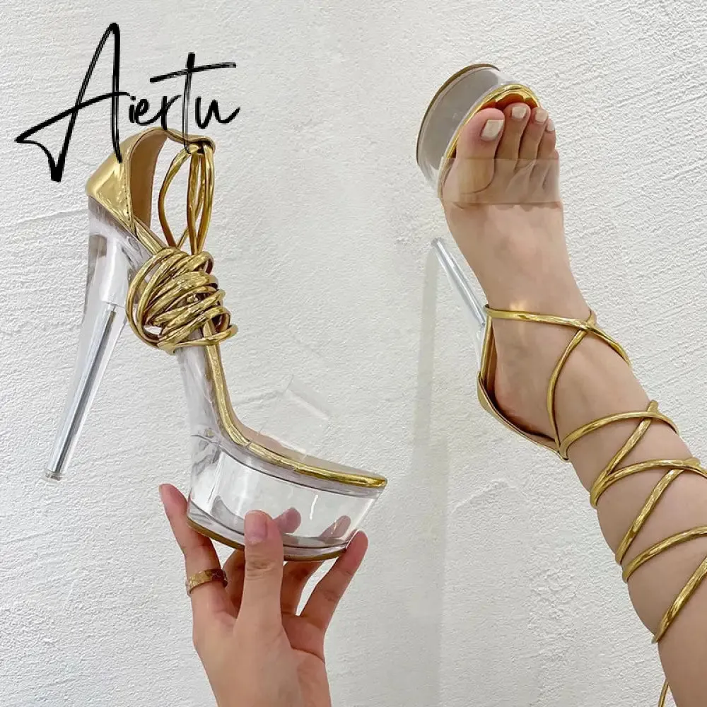 Aiertu Ultra High Crystal Platform Sandalias Peep toe Ankle-Wrap Buckle Strap NEW Women Shoes Summer nightclub Party Fashion