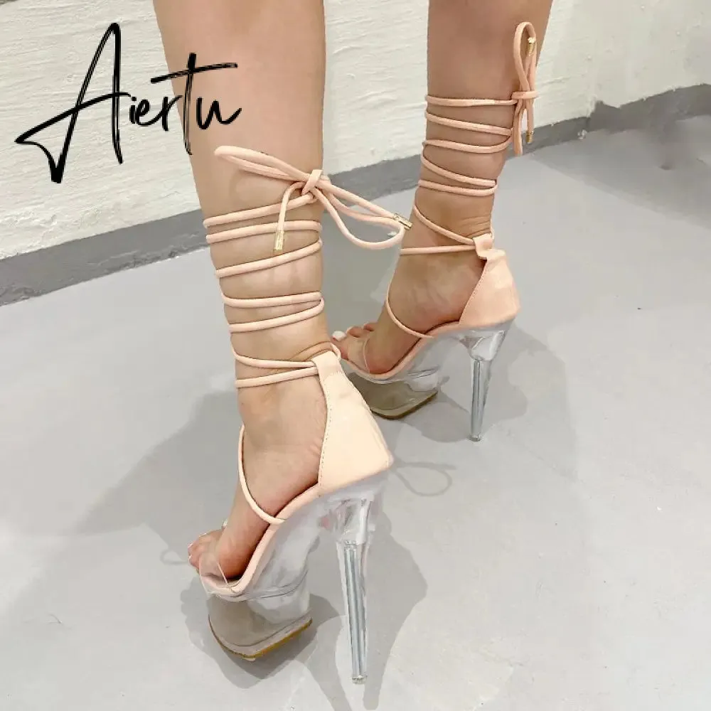 Aiertu Ultra High Crystal Platform Sandalias Peep toe Ankle-Wrap Buckle Strap NEW Women Shoes Summer nightclub Party Fashion