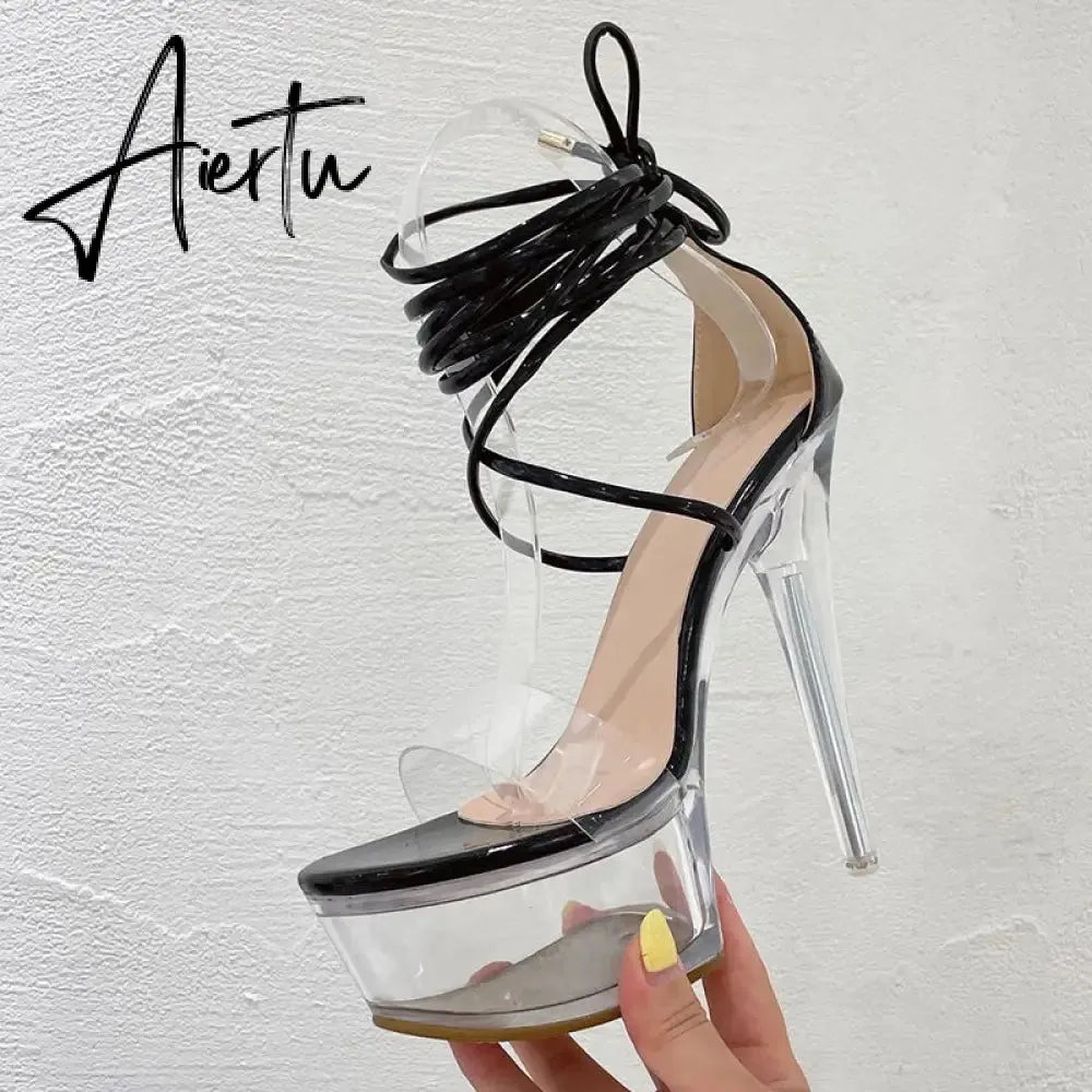 Aiertu Ultra High Crystal Platform Sandalias Peep toe Ankle-Wrap Buckle Strap NEW Women Shoes Summer nightclub Party Fashion