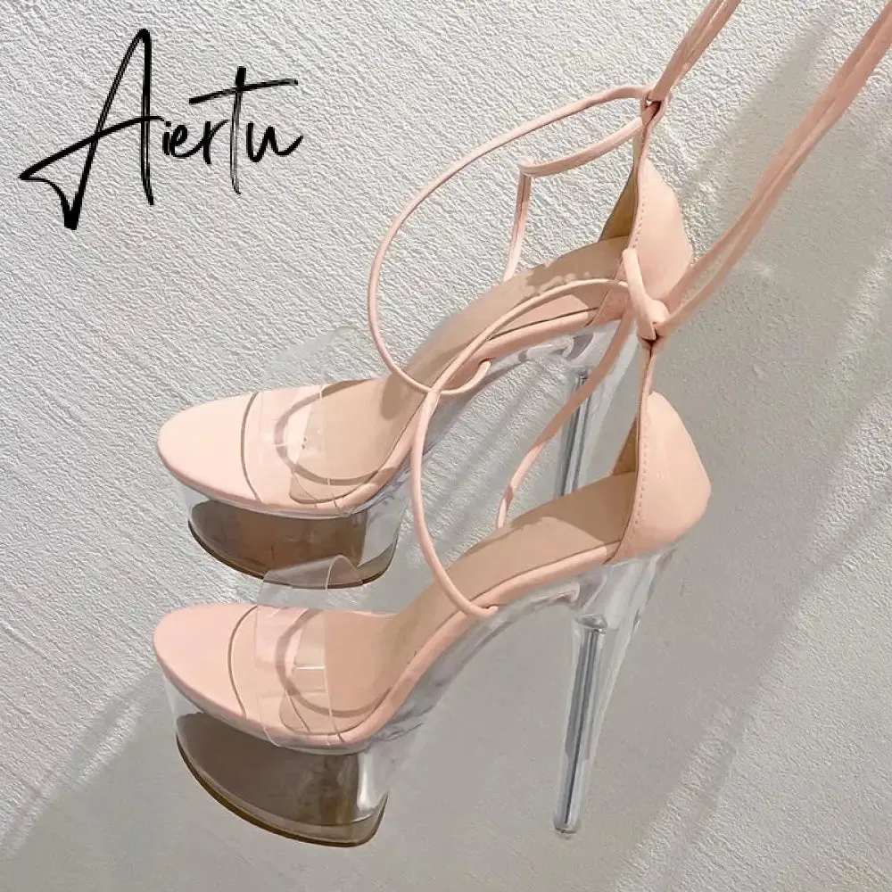 Aiertu Ultra High Crystal Platform Sandalias Peep toe Ankle-Wrap Buckle Strap NEW Women Shoes Summer nightclub Party Fashion