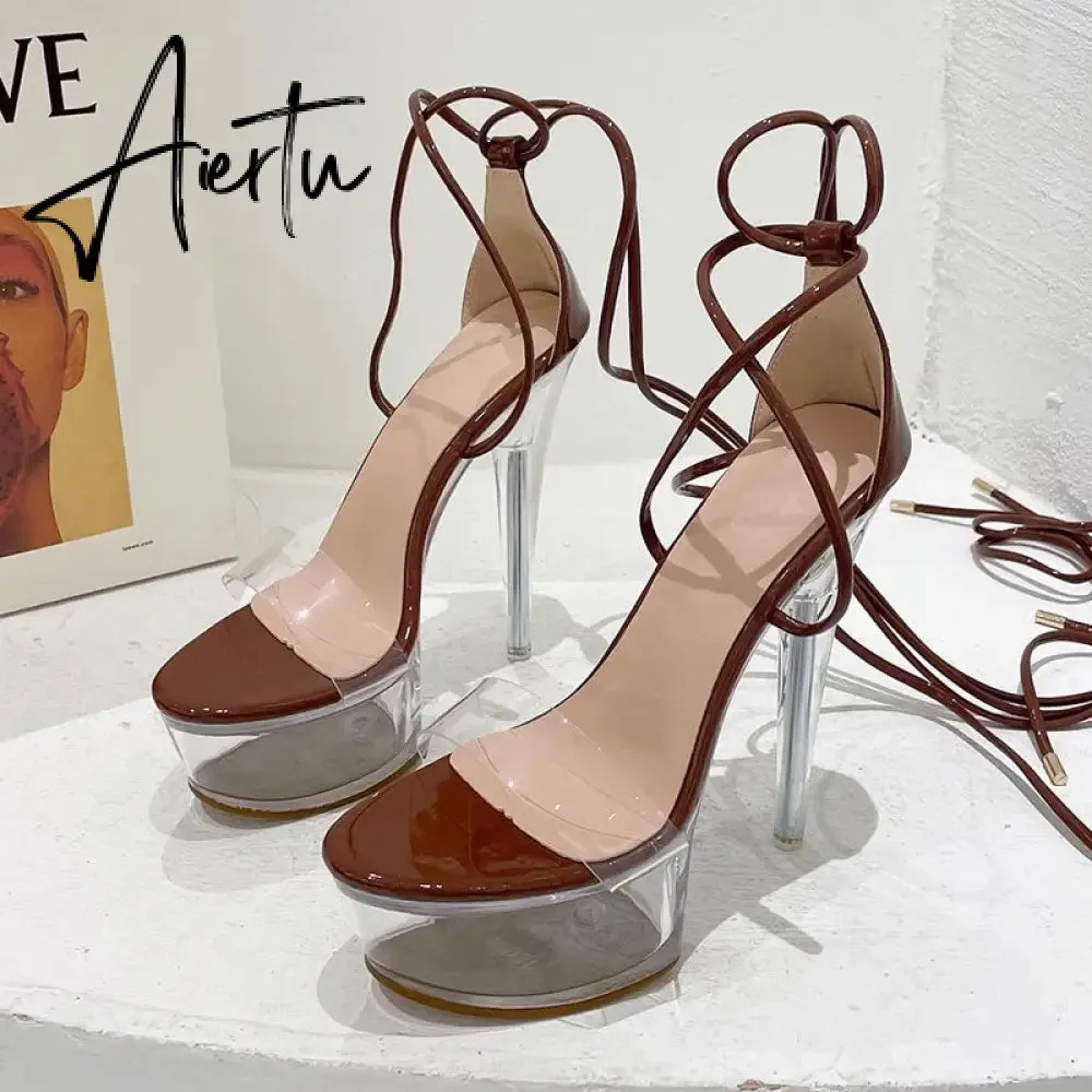 Aiertu Ultra High Crystal Platform Sandalias Peep toe Ankle-Wrap Buckle Strap NEW Women Shoes Summer nightclub Party Fashion