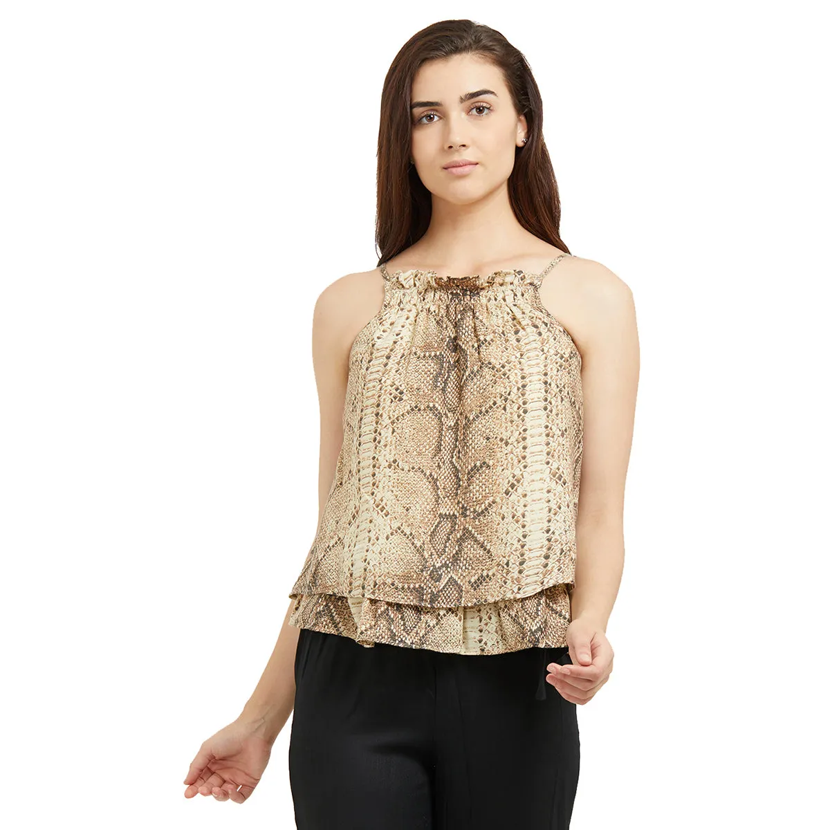 Beige Layered Top with Shoulder Strap
