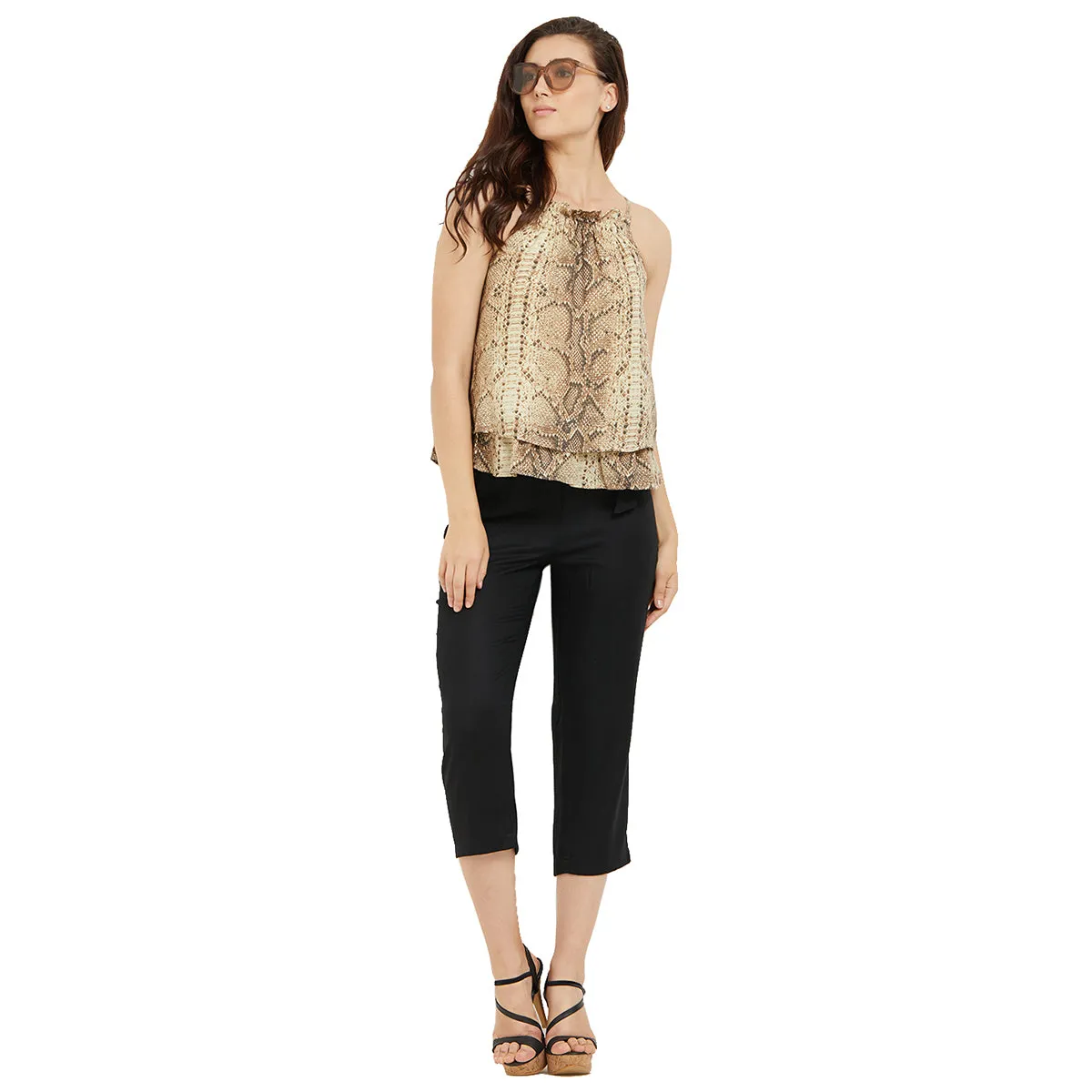 Beige Layered Top with Shoulder Strap