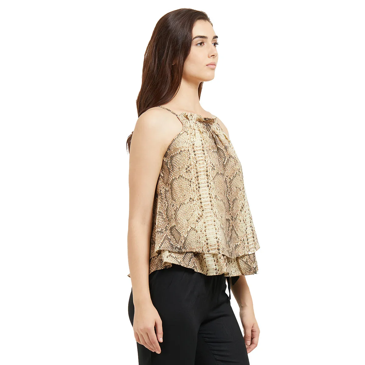 Beige Layered Top with Shoulder Strap