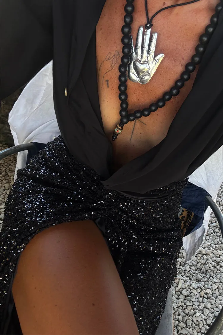 Black Sequin Jaspre Wrap Skirt