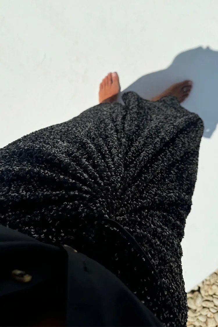 Black Sequin Jaspre Wrap Skirt