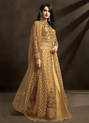 Fetching Golden Detailed Embroidered Designer Anarkali Suit
