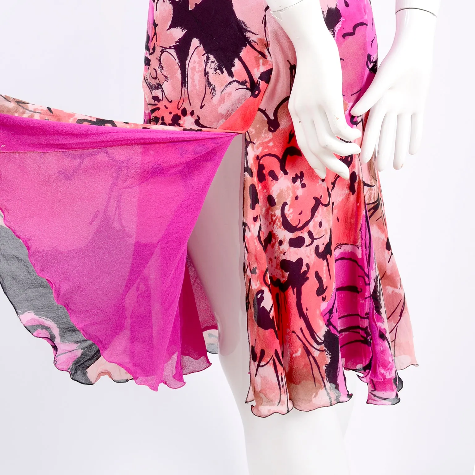 Gianni Versace Couture Silk Halter Dress w/ Slits and Pink Flowers