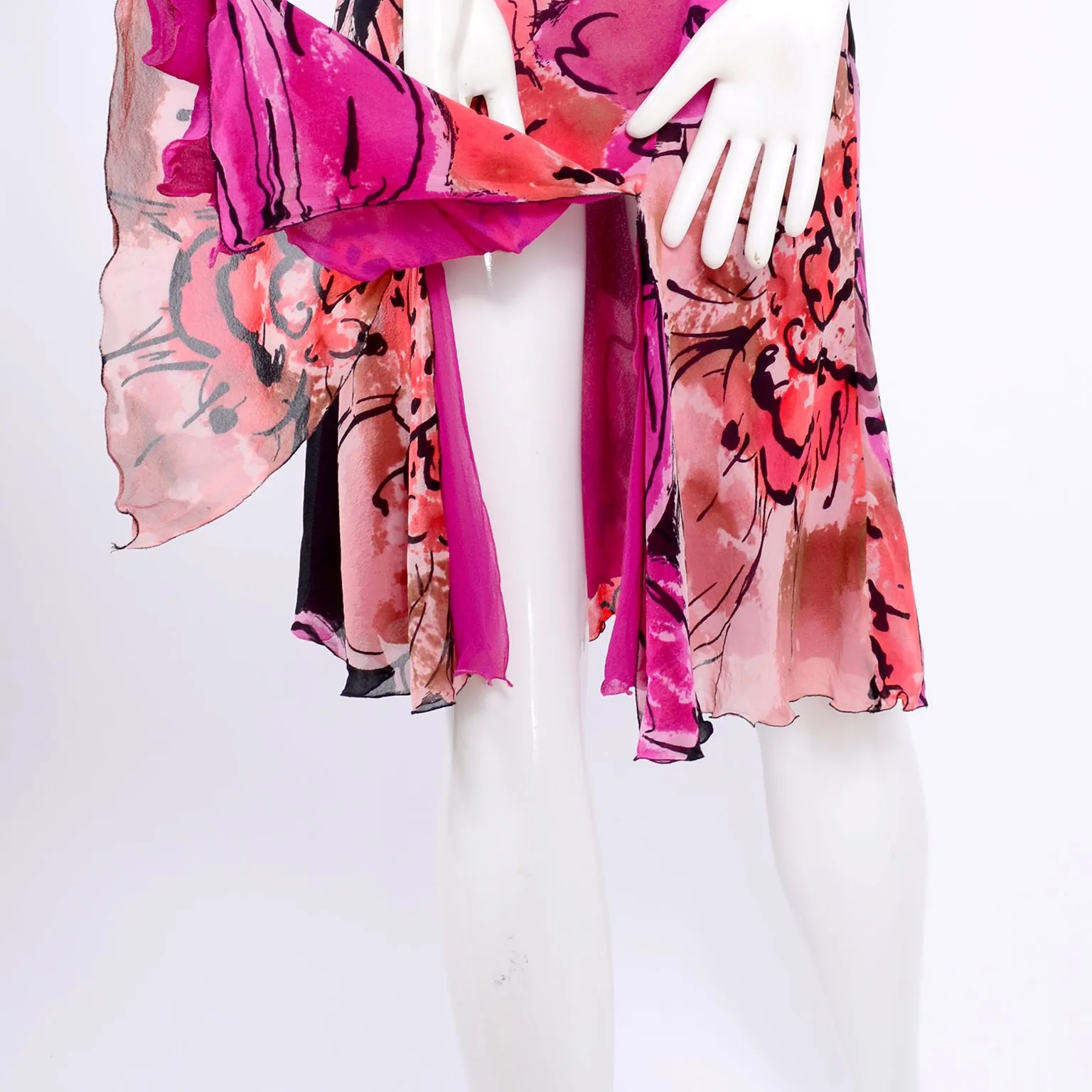 Gianni Versace Couture Silk Halter Dress w/ Slits and Pink Flowers