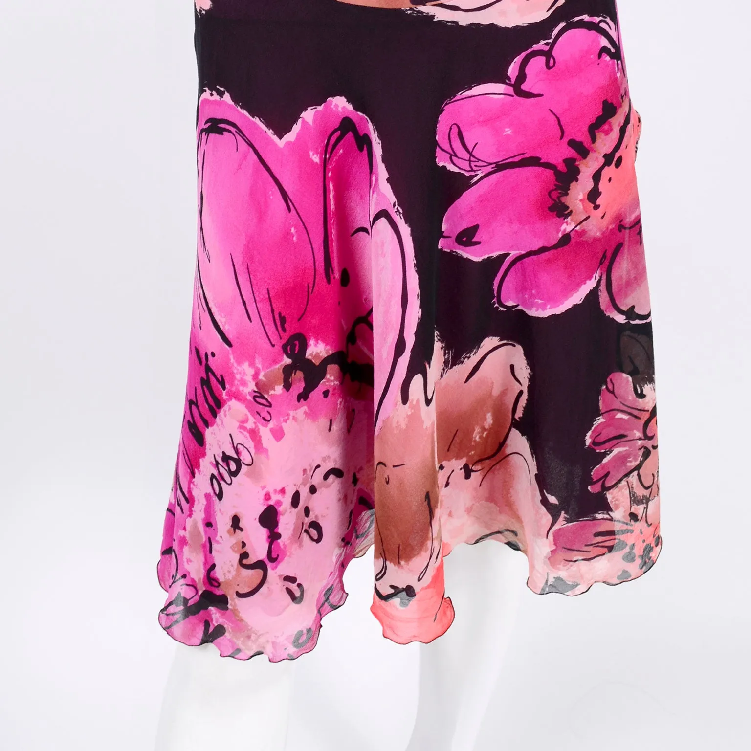 Gianni Versace Couture Silk Halter Dress w/ Slits and Pink Flowers