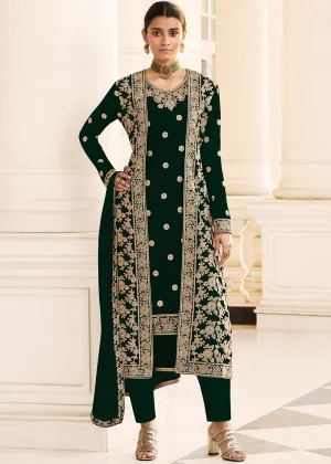 Green Designer Georgette Embroidered Jacket Style Suit