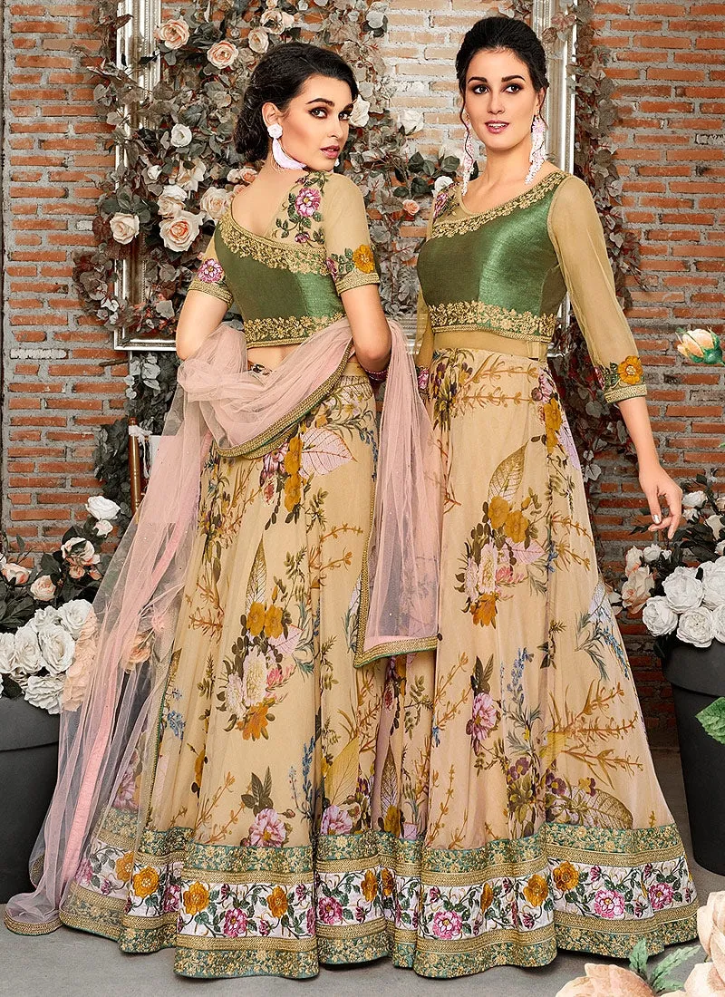 Green Multicoloured Floral Embroidered Lehenga Choli Suit