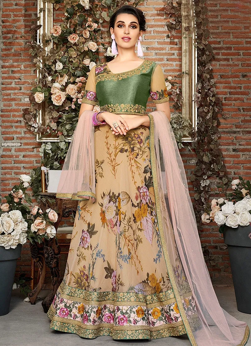Green Multicoloured Floral Embroidered Lehenga Choli Suit