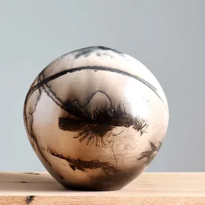 Horsehair Raku Sphere Vessel - Oyster
