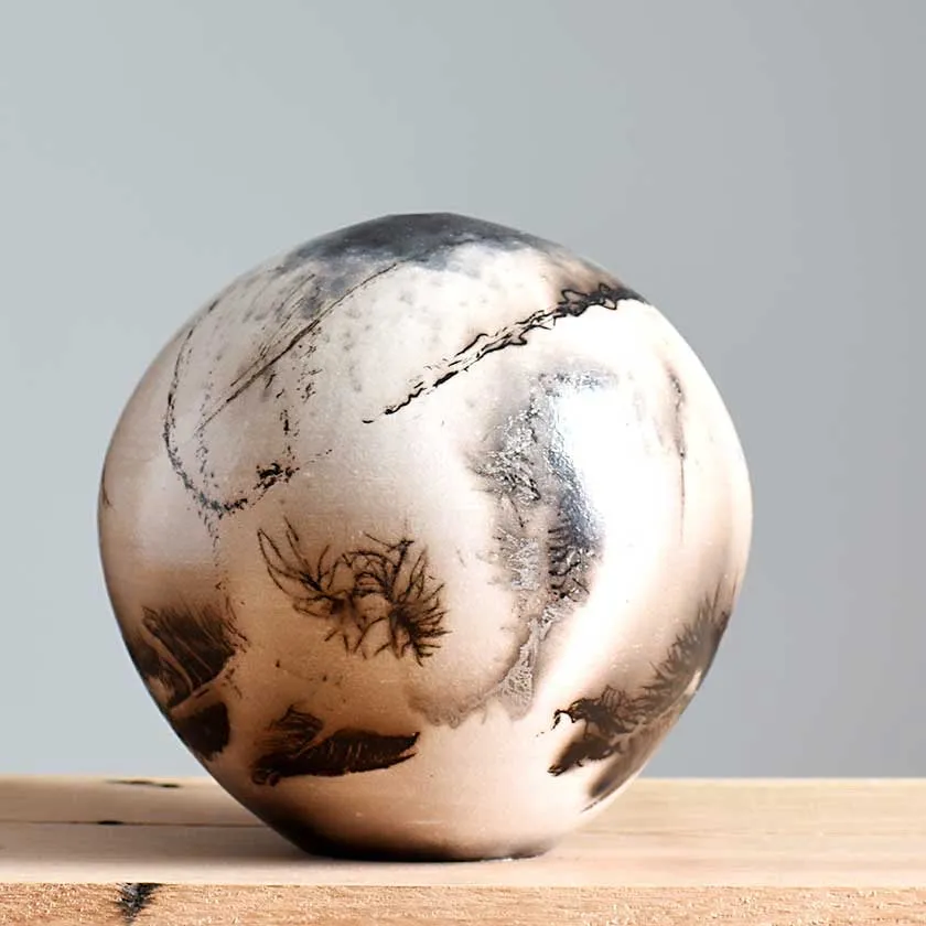 Horsehair Raku Sphere Vessel - Oyster
