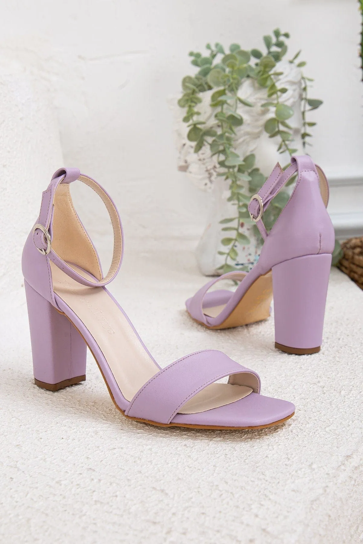 Jess Open Toe Block Vegan Heels | Lavender