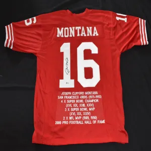 Joe Montana Signed San Francisco 49ers Red Stats Jersey (Beckett)