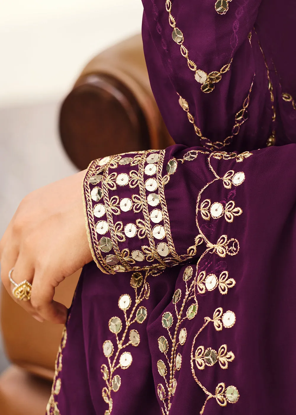 Mesmeric Purple Sequins Wedding Pant Style Anarkali