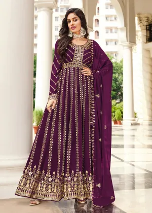 Mesmeric Purple Sequins Wedding Pant Style Anarkali