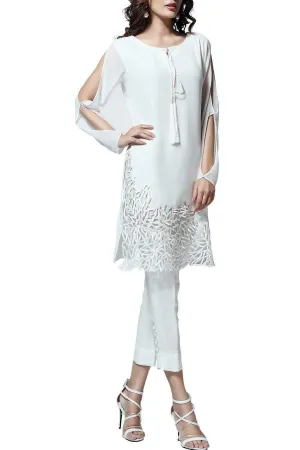 Natasha Kamal - Iris Silk & Georgette Tunic With Raw Silk Pants & Dupatta