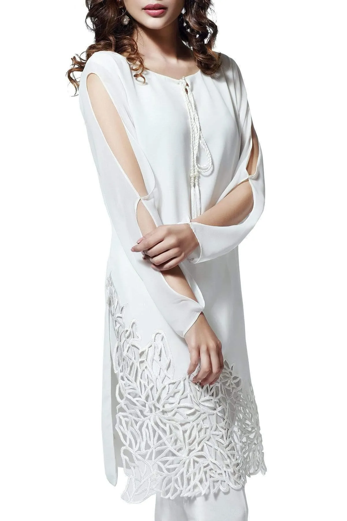 Natasha Kamal - Iris Silk & Georgette Tunic With Raw Silk Pants & Dupatta