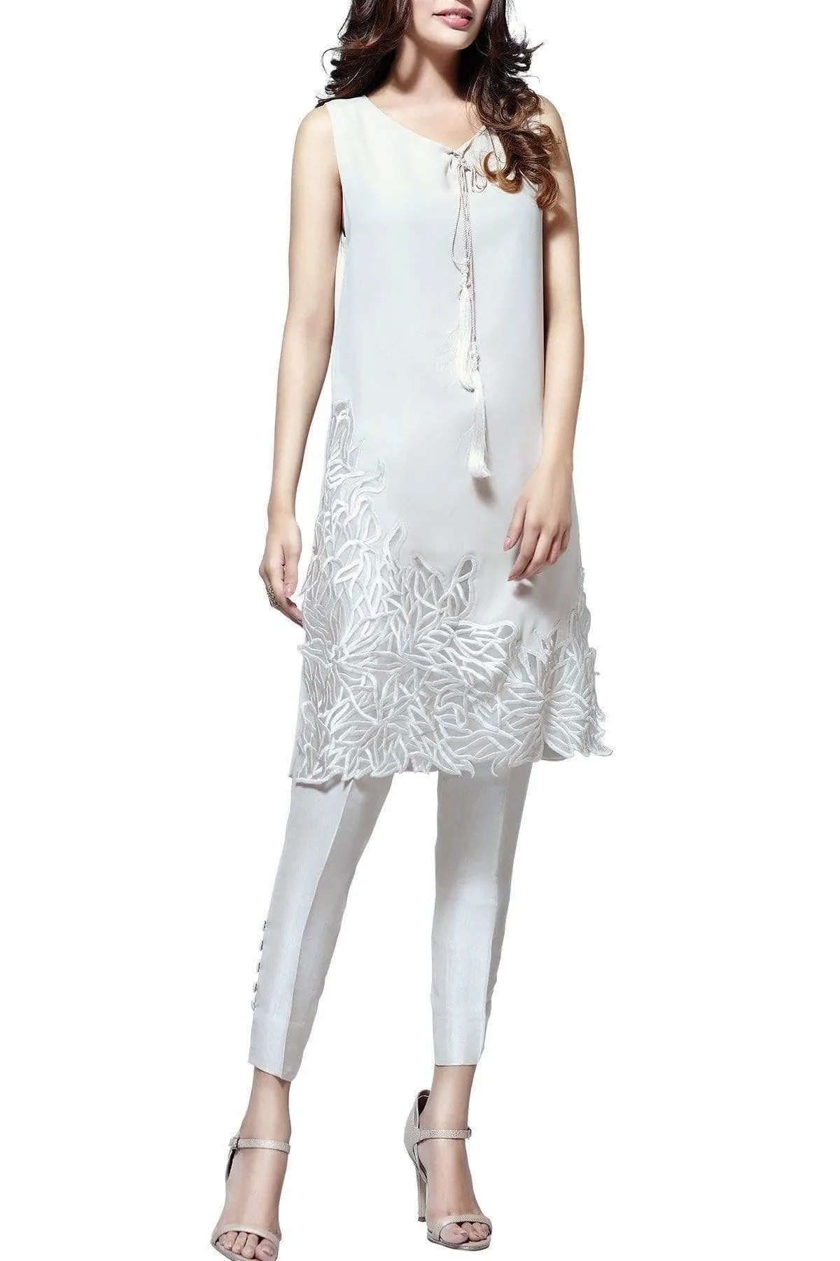 Natasha Kamal - Opal Georgette Tunic With Raw Silk Pants & Dupatta