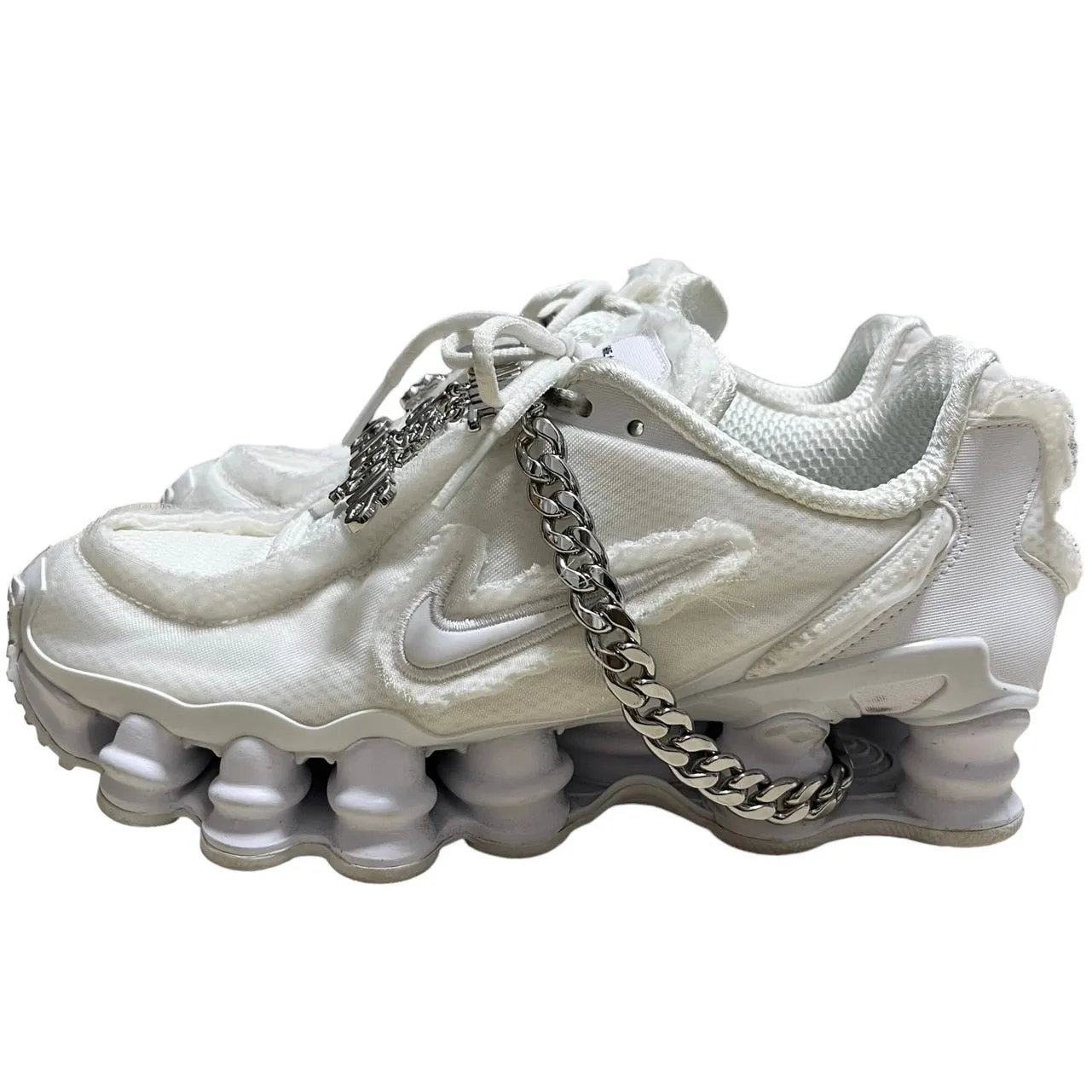 NIKE×COMME des GARCONS ナイキ コムデギャルソン 19SS WMNS Shox TL White CJ0546-100 ロゴチェーンスニーカー