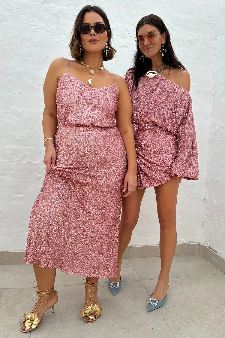 Pink Sequin Mini Jaspre Skirt