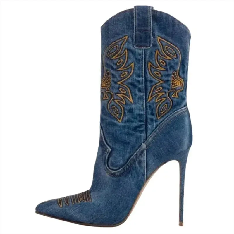 Rania Stilettos Embroidered knee high cowgirl boots