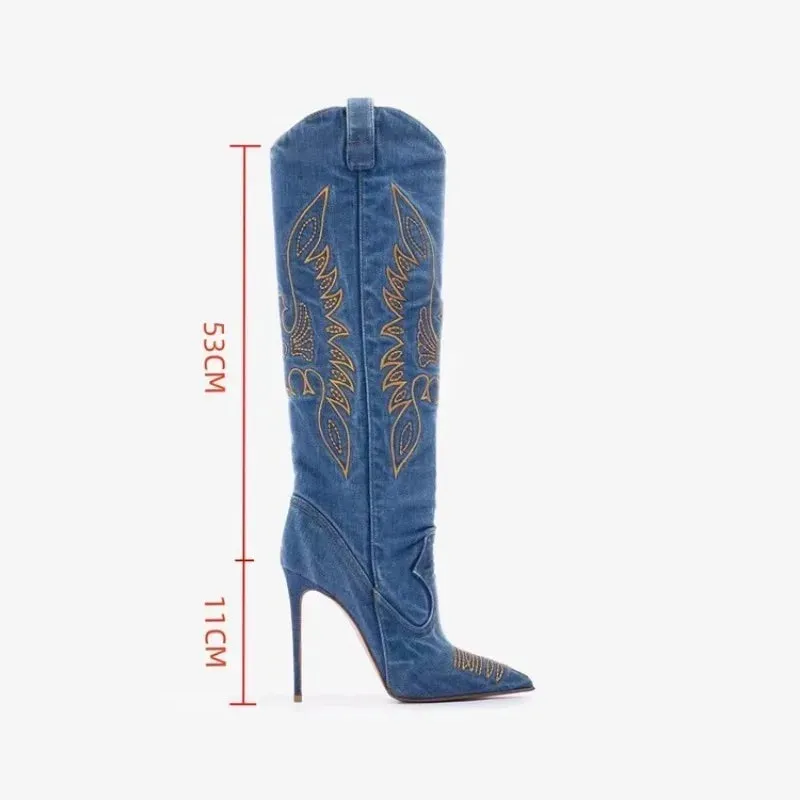 Rania Stilettos Embroidered knee high cowgirl boots