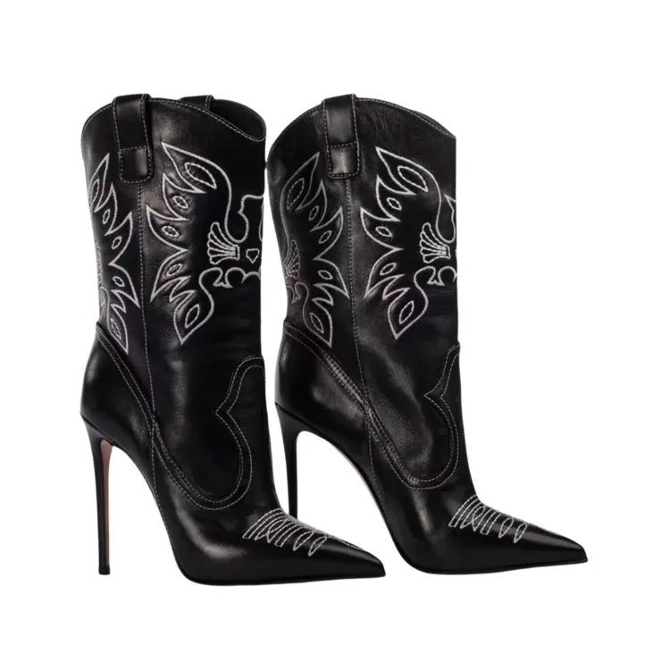 Rania Stilettos Embroidered knee high cowgirl boots