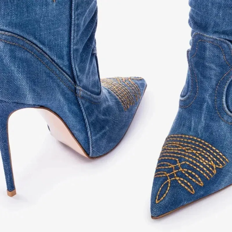 Rania Stilettos Embroidered knee high cowgirl boots