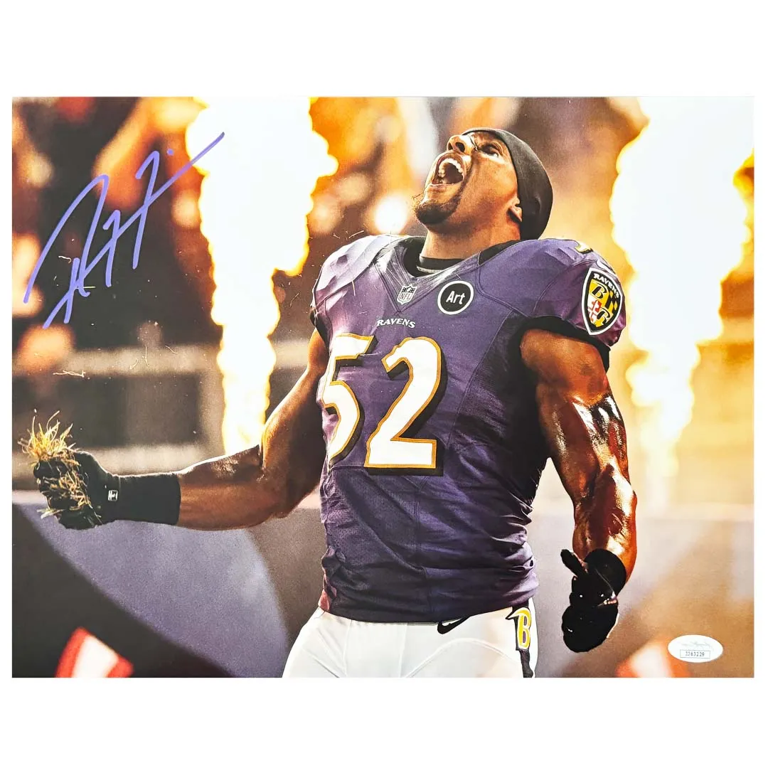 Ray Lewis Signed Baltimore Pose 1 Football 11x14 Photo (JSA)
