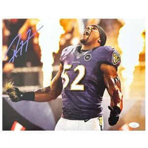 Ray Lewis Signed Baltimore Pose 1 Football 11x14 Photo (JSA)
