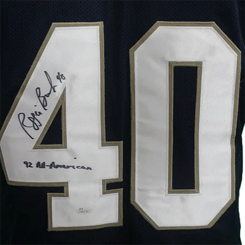 Reggie Brooks Notre Dame Autographed Football Jersey Blue (JSA)