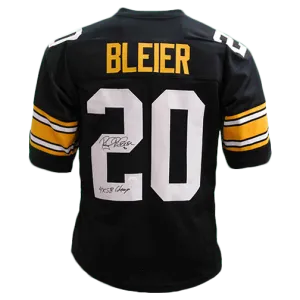 Rocky Bleier Autographed Pro Style Football Jersey Black (Beckett) 4X Super Bowl Champ Inscription