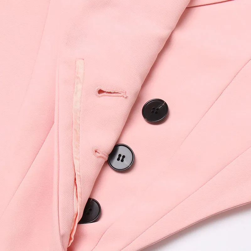 Sassy CutOut Peak Lapel Shoulder Pad Long Sleeve Blazer Bodysuit - Pink