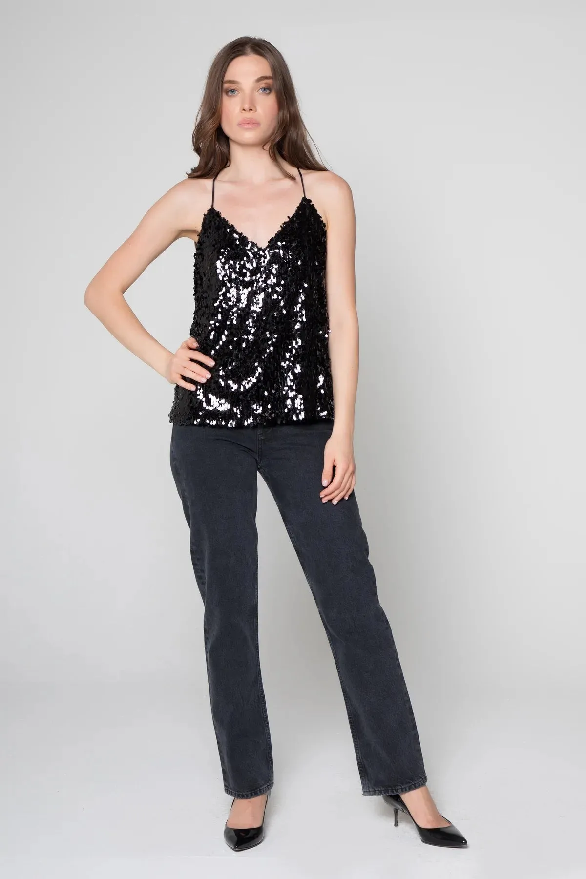 Sequin Cami Top - Black