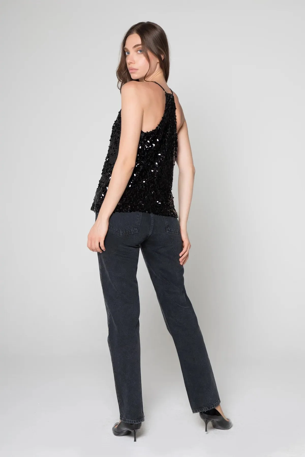 Sequin Cami Top - Black