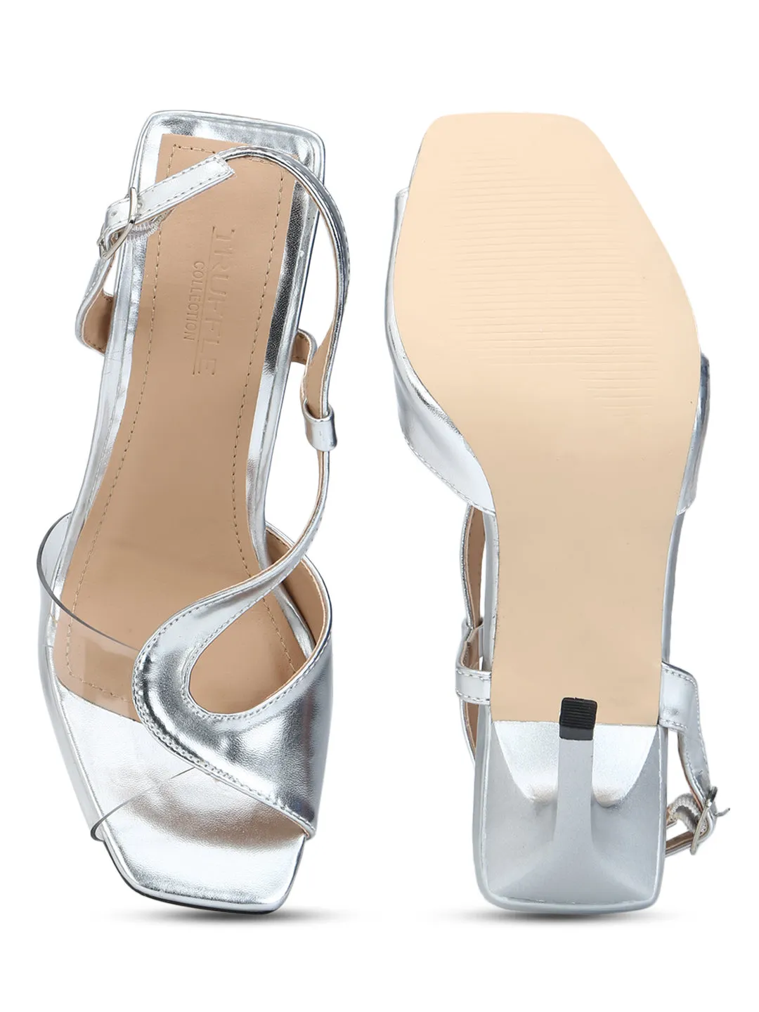 Silver Metallic Perspex Strappy Stilettos