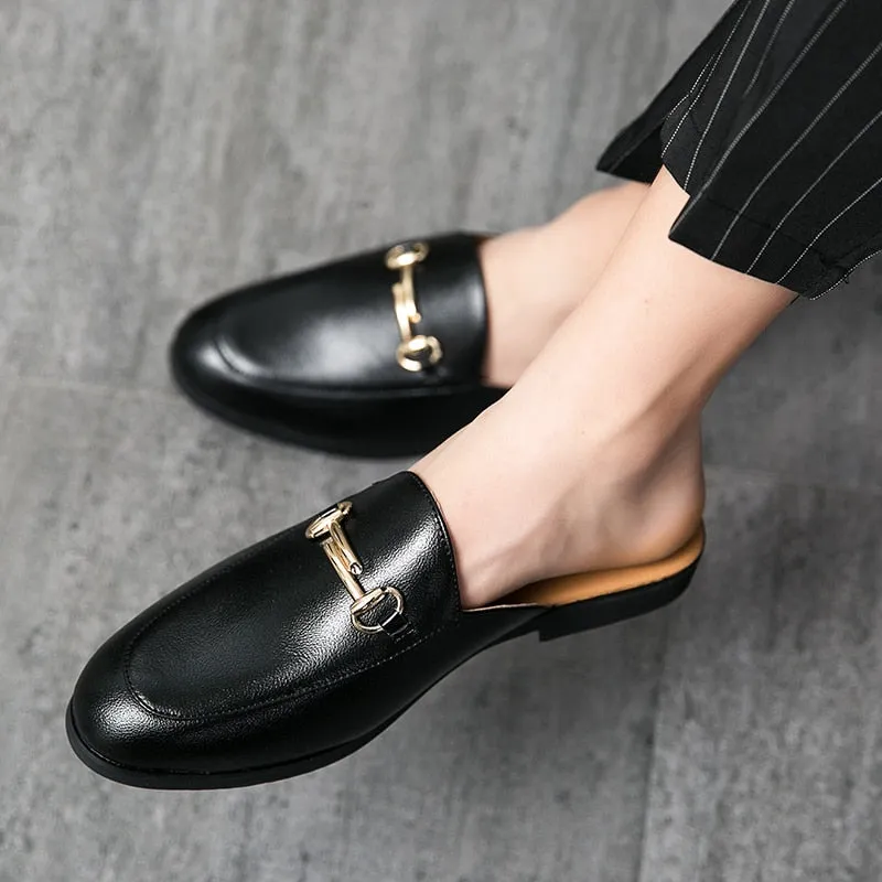 Summer Men Black Half Shoes Breathable Slip-on Half Slippers Man Outdoor Buckle Mules Lightweight Anti-slip Comfy Casual Shoes
