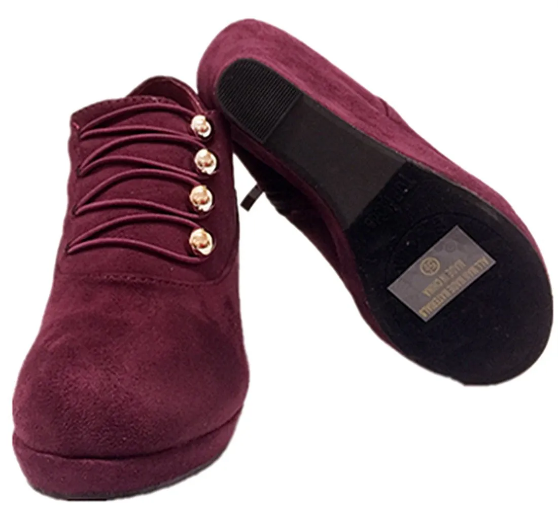 Top Moda Vance-50 Women's Fashion Platform Button Low Heel Wedges Booties Shoes