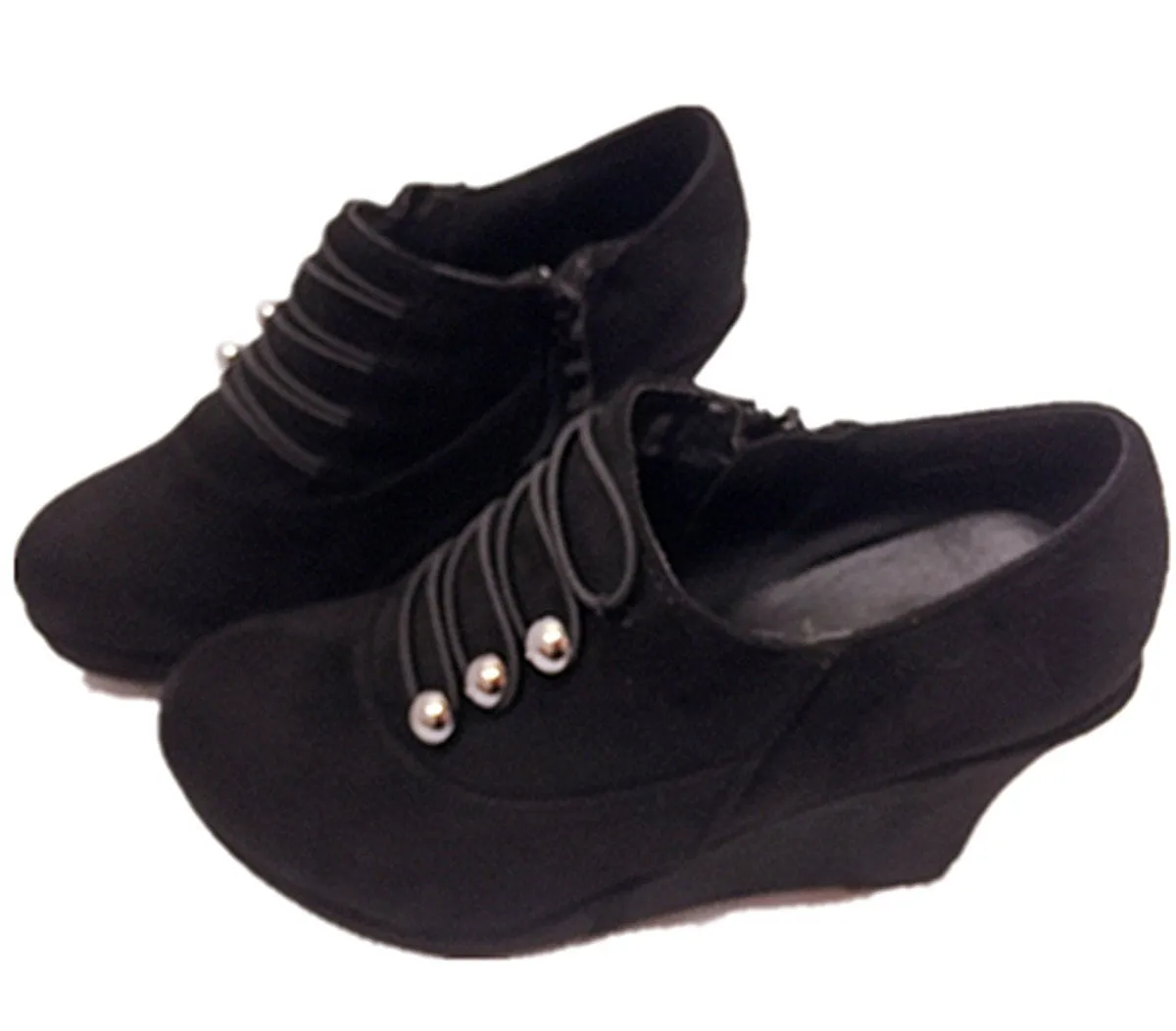 Top Moda Vance-50 Women's Fashion Platform Button Low Heel Wedges Booties Shoes