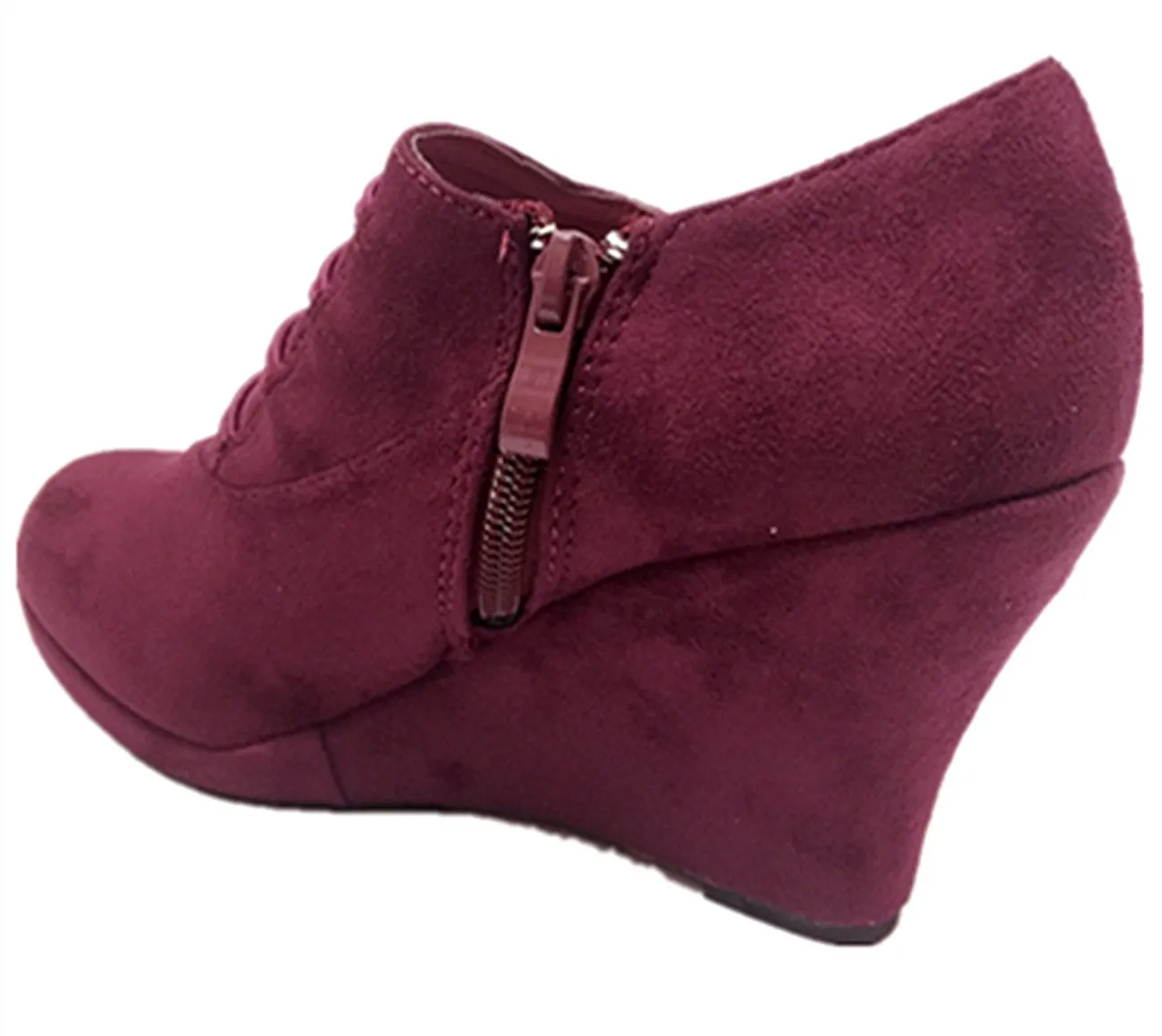 Top Moda Vance-50 Women's Fashion Platform Button Low Heel Wedges Booties Shoes