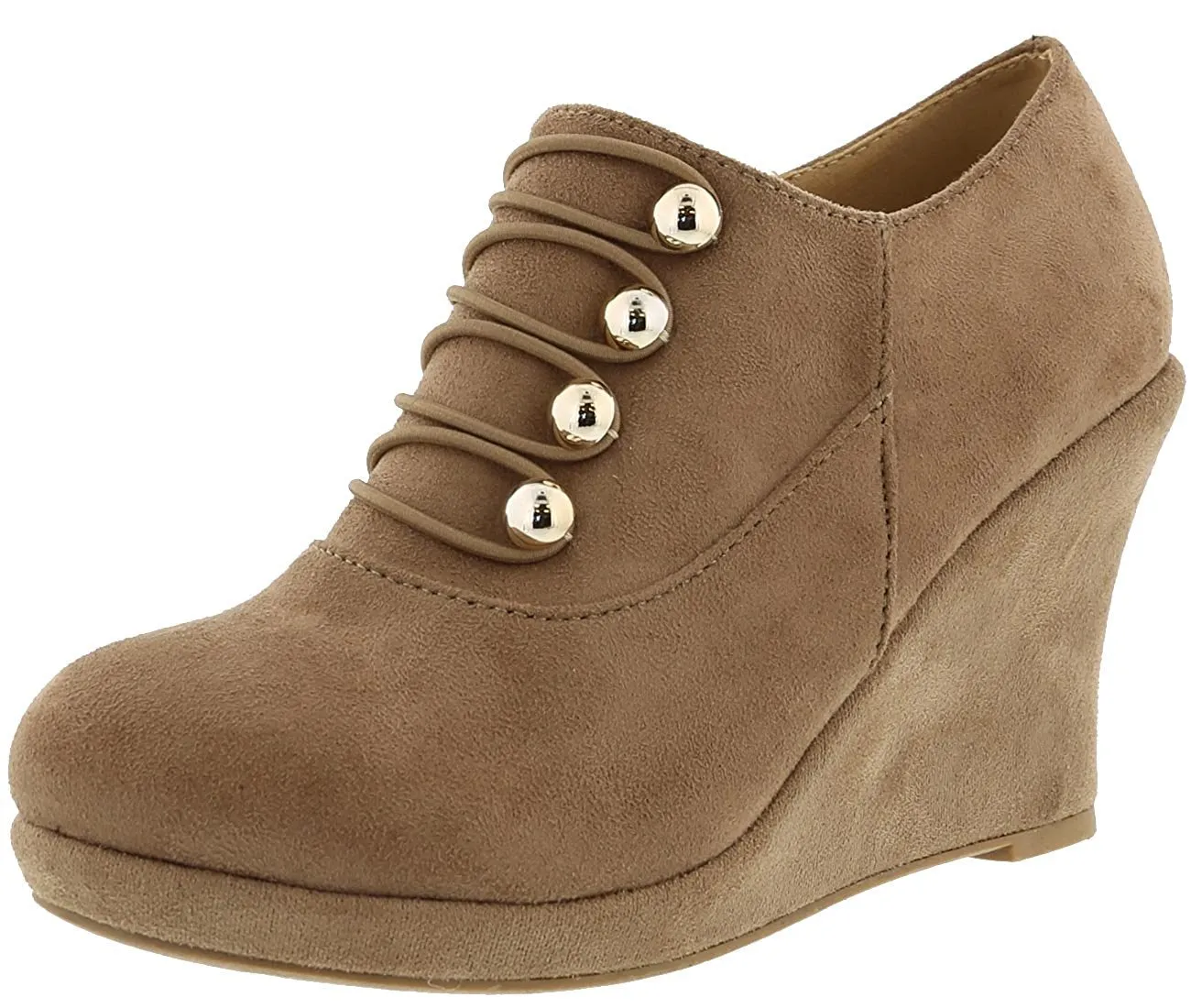 Top Moda Vance-50 Women's Fashion Platform Button Low Heel Wedges Booties Shoes