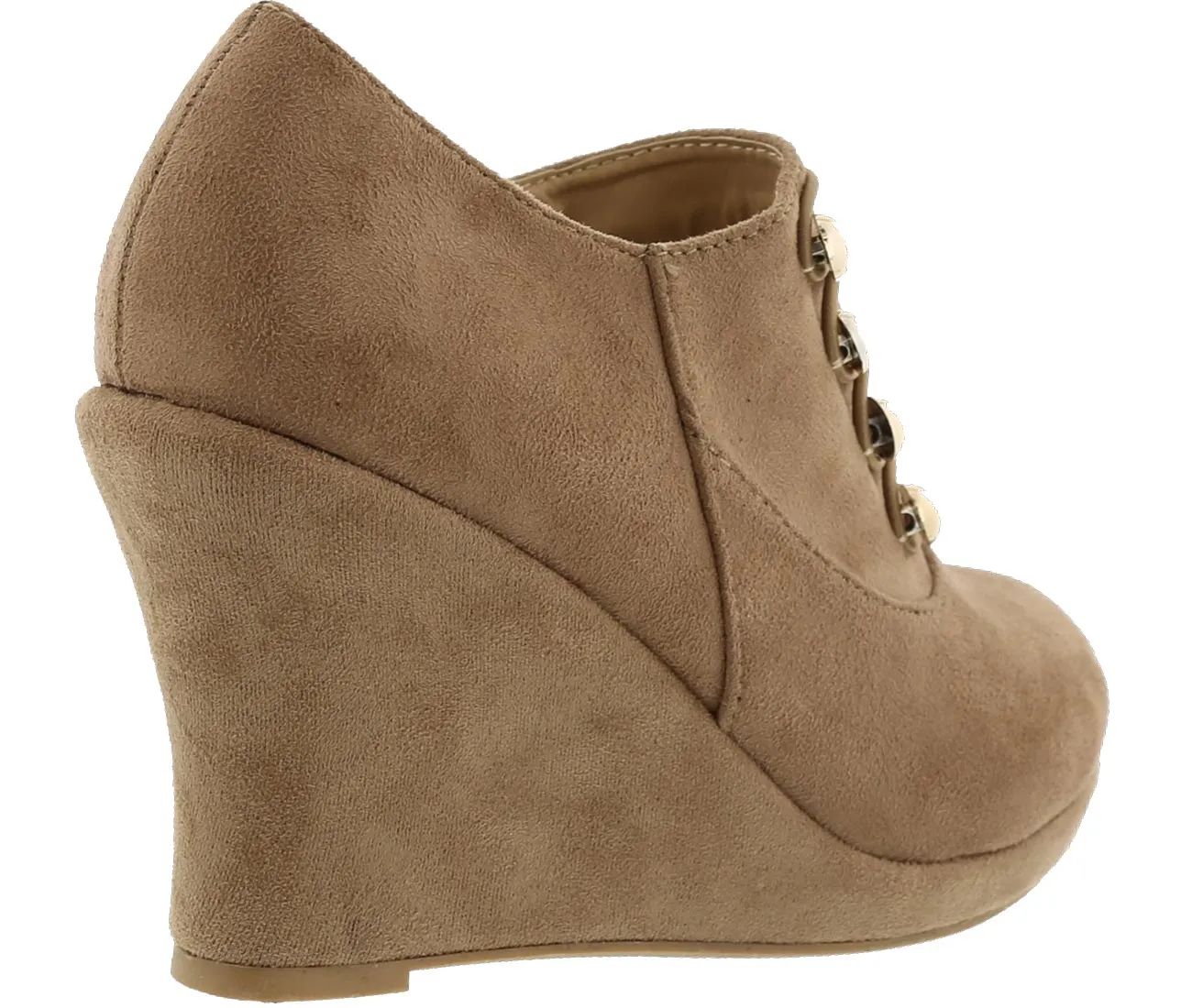 Top Moda Vance-50 Women's Fashion Platform Button Low Heel Wedges Booties Shoes