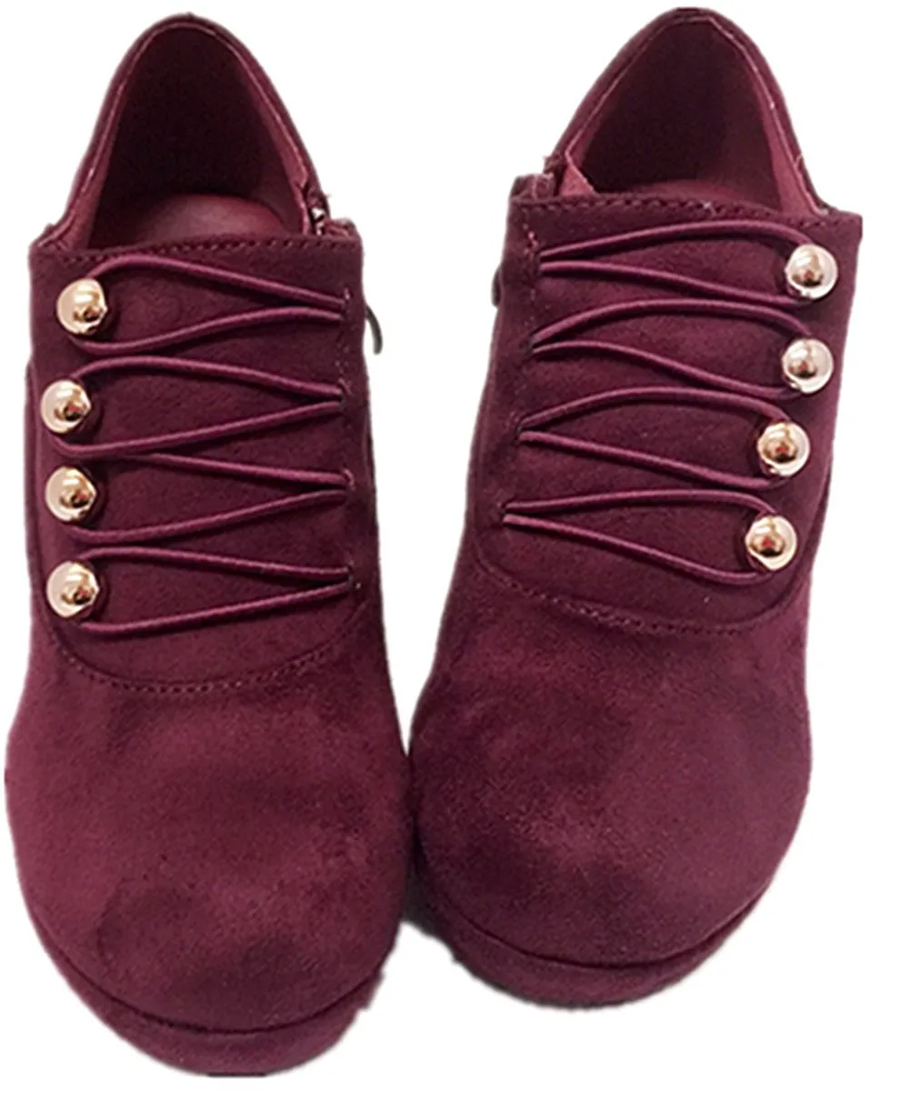 Top Moda Vance-50 Women's Fashion Platform Button Low Heel Wedges Booties Shoes